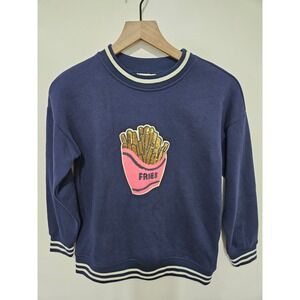 Honey & Sparkle Navy Blue Sequin French Fries Sweatshirt Varsity Trim K2DPTD268Z